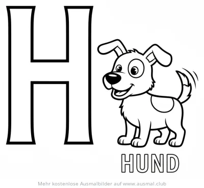 Buchstabe H mit Hund Ausmalbild