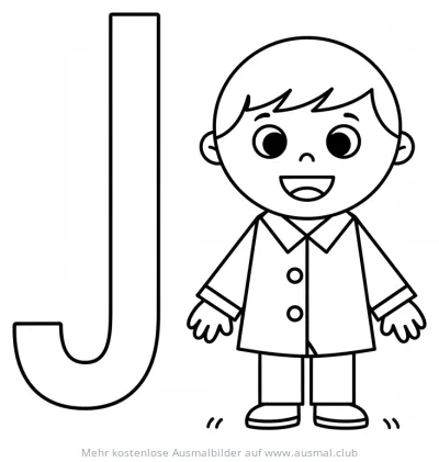 Buchstabe J mit Jungen Ausmalbild
