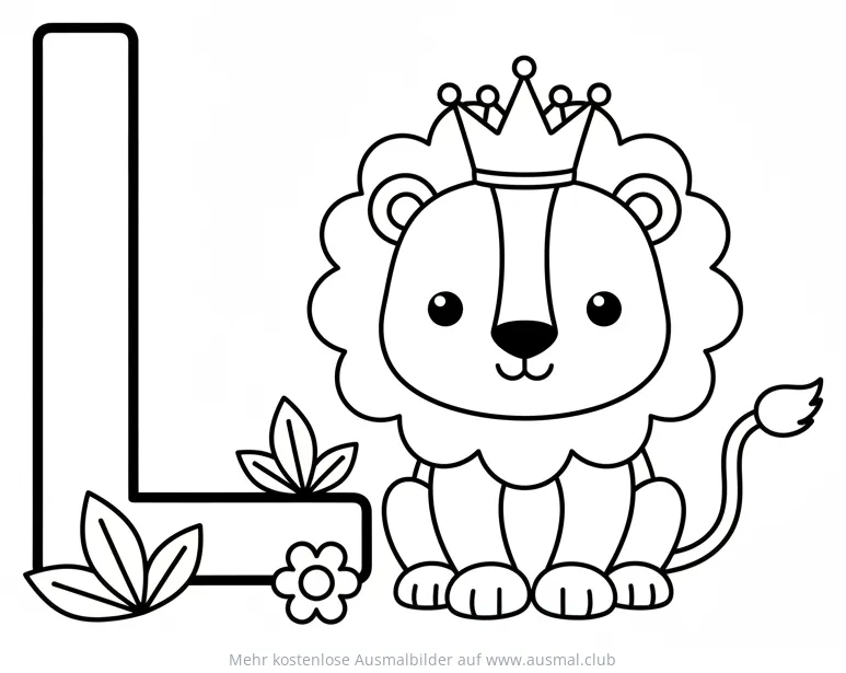 Löwe mit Krone und Buchstabe L Ausmalbild