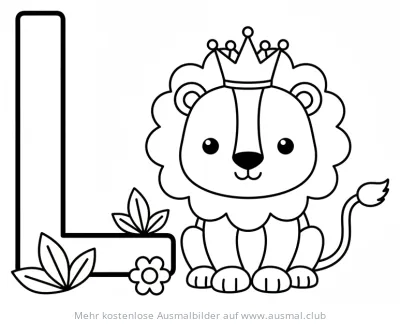 Löwe mit Krone und Buchstabe L Ausmalbild