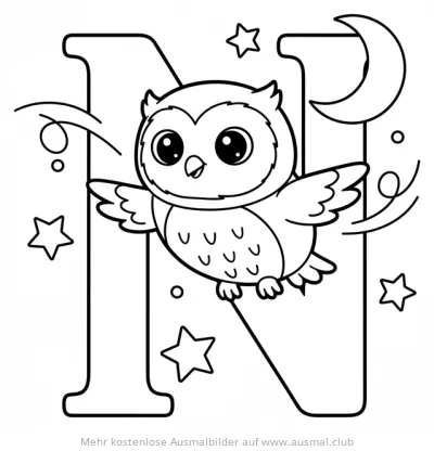 Nachtfalter fliegt um den Buchstaben N Ausmalbild