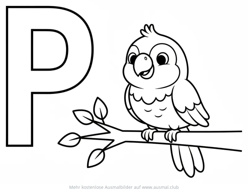 Papagei mit Buchstaben P Ausmalbild