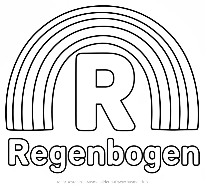 Regenbogen Ausmalbild mit dem Buchstaben R