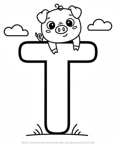 Schwein auf dem Buchstaben T Ausmalbild