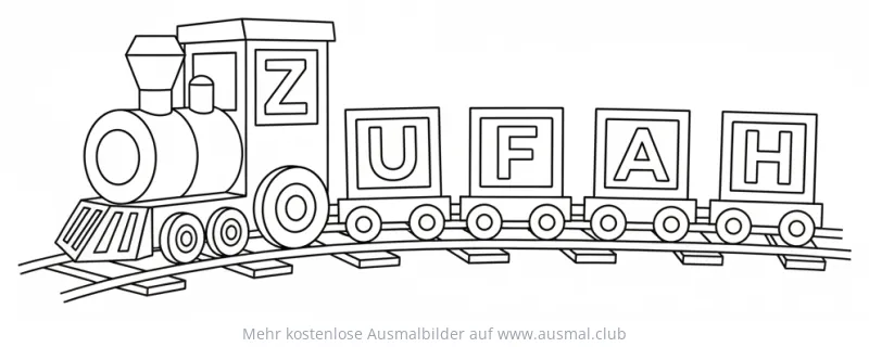 Buchstaben Zug Ausmalbild mit den Buchstaben Z, U, F, A, H