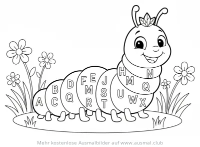 Raupe mit Buchstaben auf dem Körper Ausmalbild