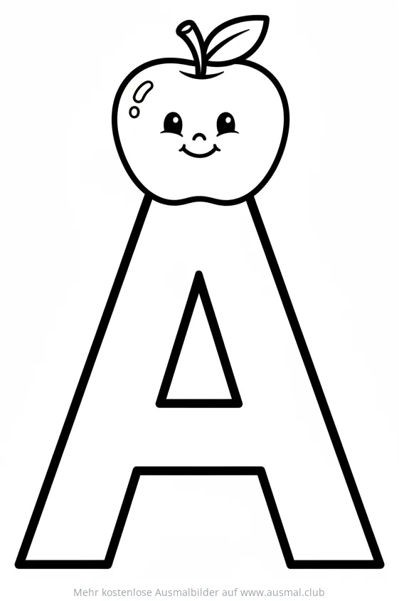 Apfel und Buchstabe A Ausmalbild