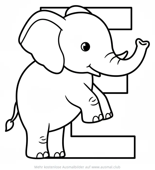 Elefant Ausmalbild mit dem Buchstaben E