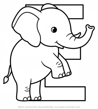 Elefant Ausmalbild mit dem Buchstaben E