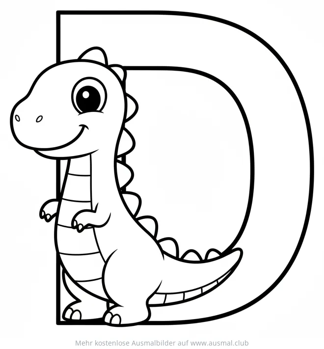 Dino Ausmalbild mit dem Buchstaben D