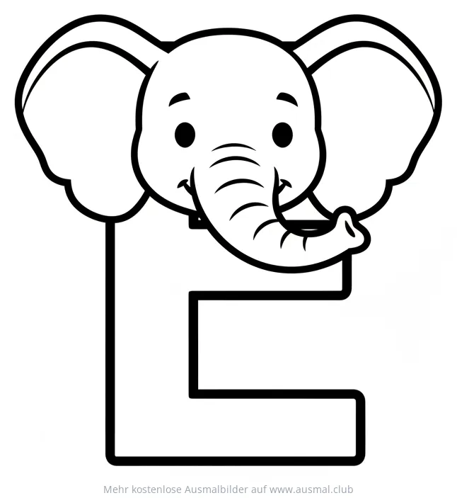 Elefant mit Buchstaben E Ausmalbild