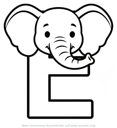 Elefant mit Buchstaben E Ausmalbild