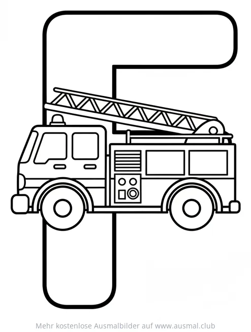 Feuerwehrauto in Buchstabenform Ausmalbild