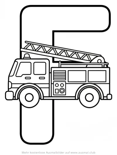 Feuerwehrauto in Buchstabenform Ausmalbild