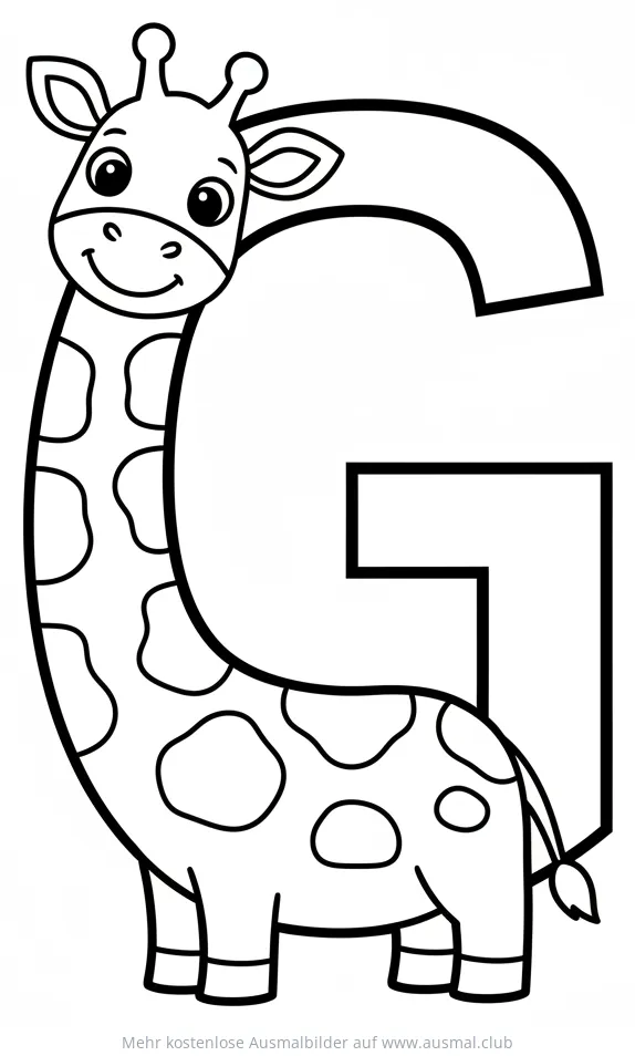 Giraffe mit dem Buchstaben G als Ausmalbild