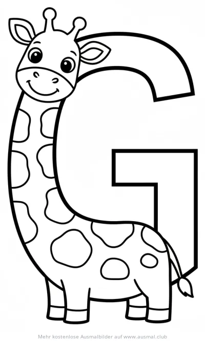 Giraffe mit dem Buchstaben G als Ausmalbild