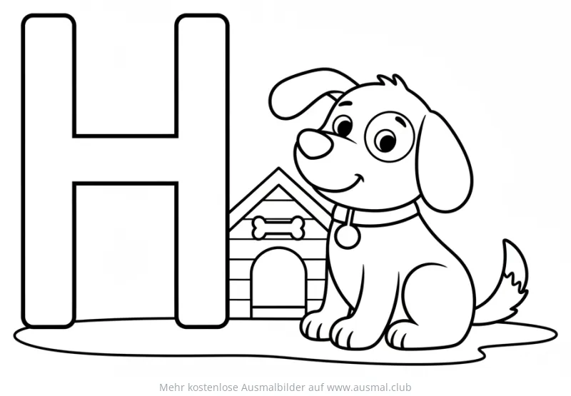 Hund Ausmalbild mit dem Buchstaben H
