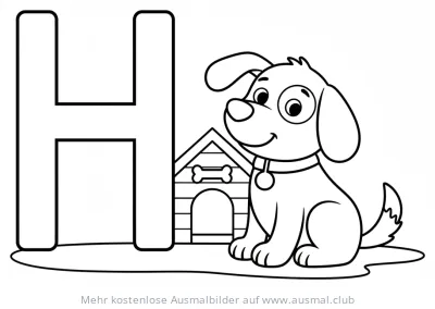Hund Ausmalbild mit dem Buchstaben H