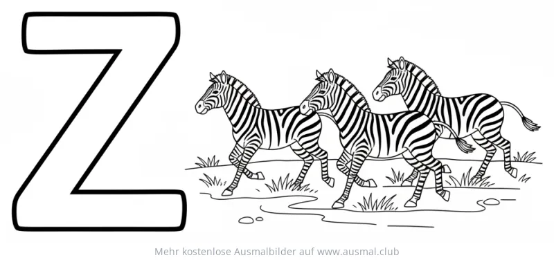 Zebra Ausmalbild mit dem Buchstaben Z