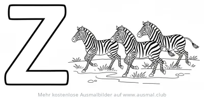 Zebra Ausmalbild mit dem Buchstaben Z