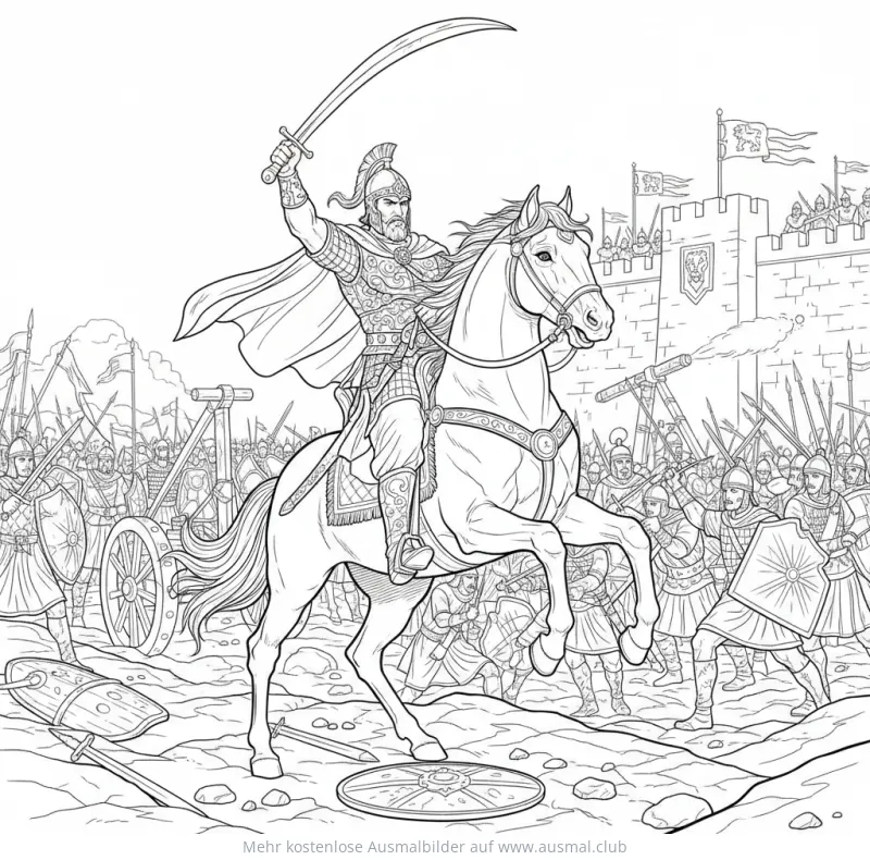 Judah Makkabäus auf Pferd im Kampf Ausmalbild