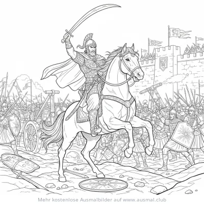 Judah Makkabäus auf Pferd im Kampf Ausmalbild
