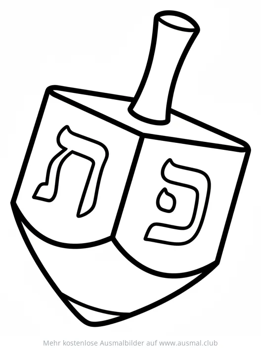 Dreidel Ausmalbild mit hebräischen Buchstaben für Chanukka