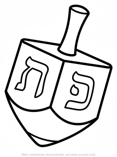 Dreidel Ausmalbild mit hebräischen Buchstaben für Chanukka