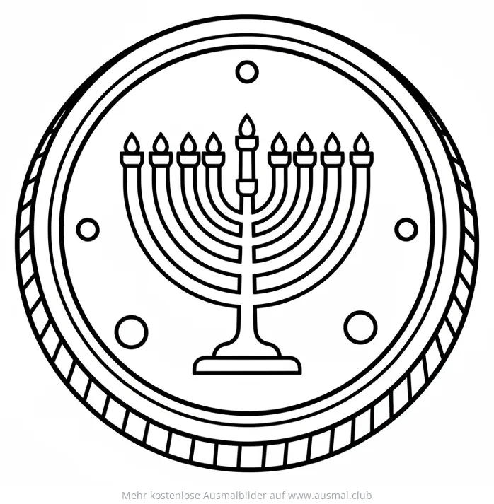 Chanukka Gelt mit Menora Ausmalbild