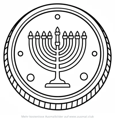 Chanukka Gelt mit Menora Ausmalbild