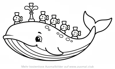 Wal mit Menora und Fischen mit Kippa Ausmalbild