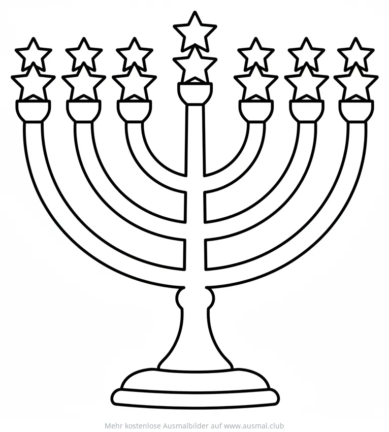 Chanukka Menora mit Sternen Ausmalbild