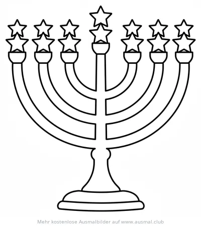Chanukka Menora mit Sternen Ausmalbild