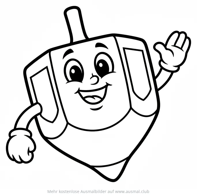 Freundlicher Dreidel winkt, Ausmalbild