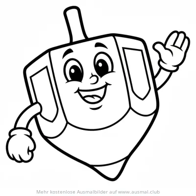 Freundlicher Dreidel winkt, Ausmalbild