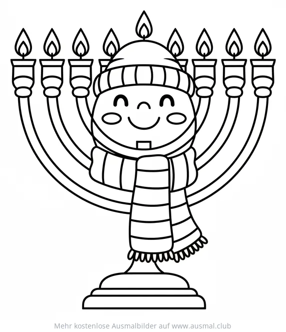 Menora mit Schal und Mütze Ausmalbild