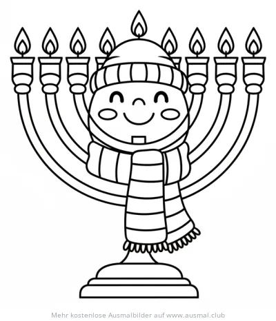 Menora mit Schal und Mütze Ausmalbild