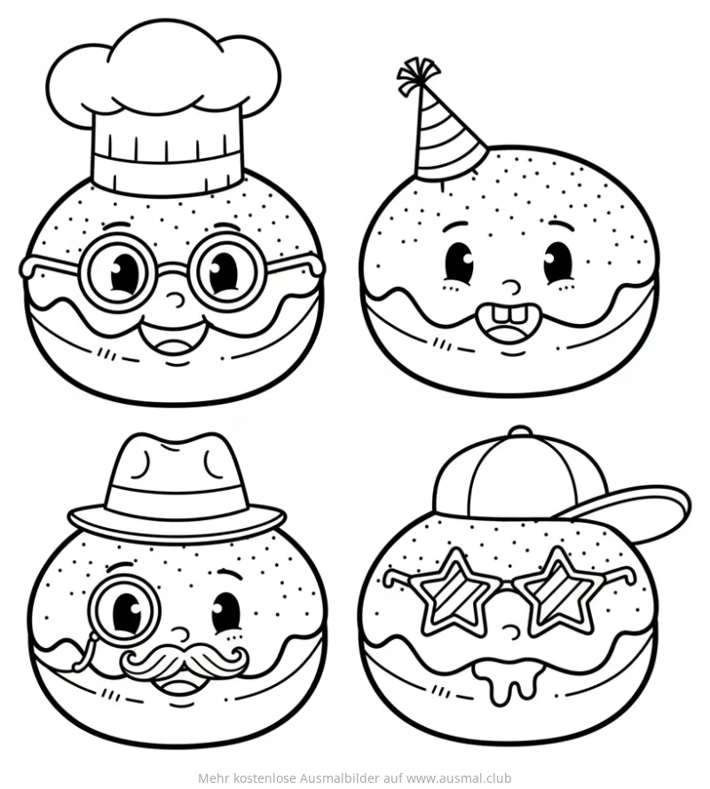 Lustige Sufganiyot Ausmalbild für Chanukka