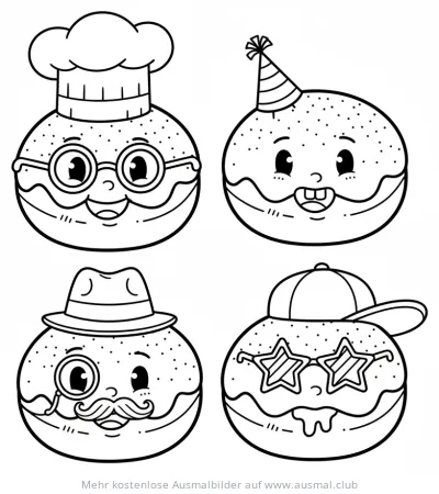 Lustige Sufganiyot Ausmalbild für Chanukka