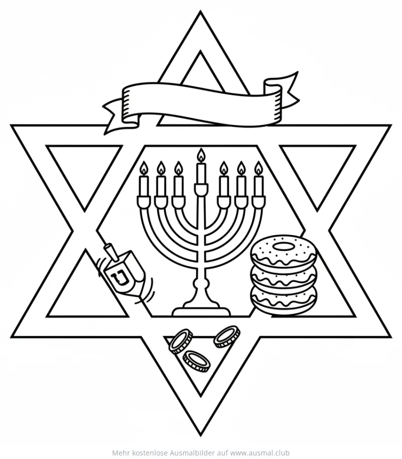 Davidstern mit Chanukka-Symbolen Ausmalbild