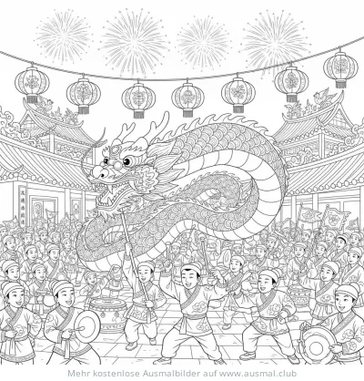 Chinesischer Drachentanz Ausmalbild