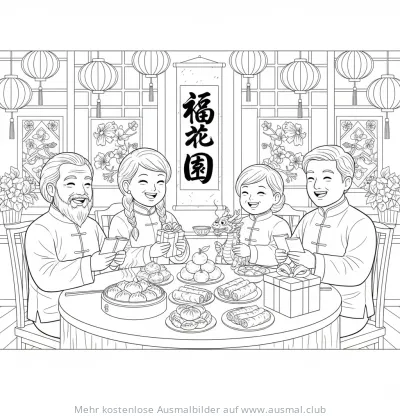Familie feiert Chinesisches Neujahr Ausmalbild