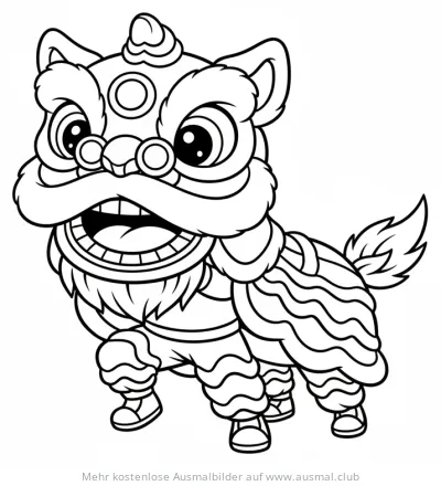 Löwentanz Ausmalbild zum chinesischen Neujahr