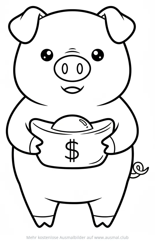 Schwein hält Goldgefäß Ausmalbild