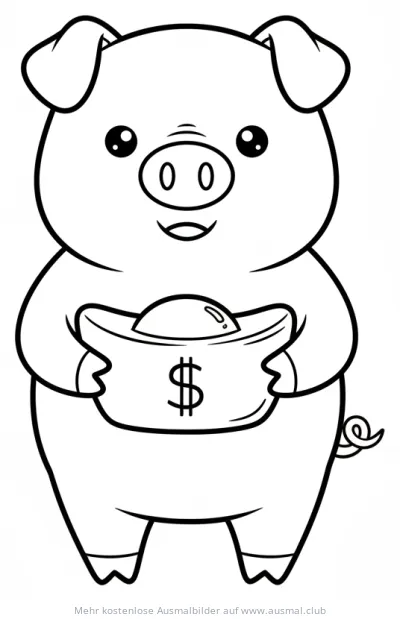 Schwein hält Goldgefäß Ausmalbild