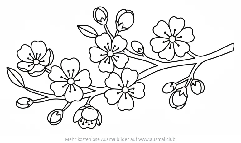 Kirschblüten Zweig Ausmalbild