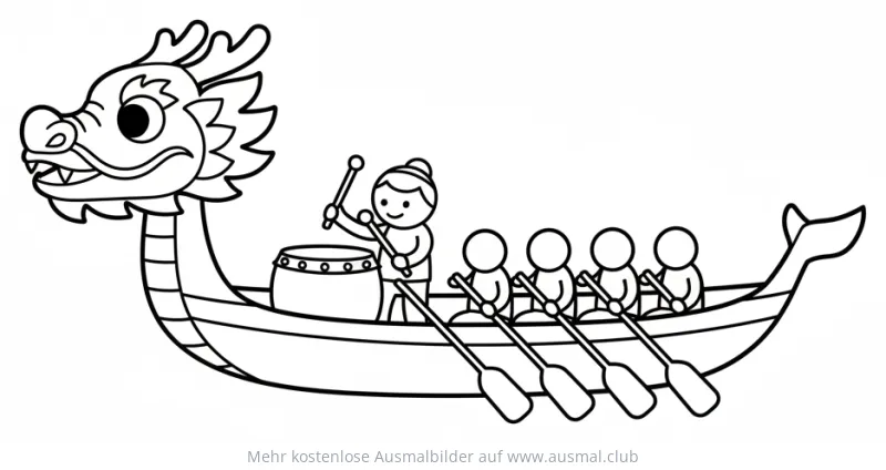 Drachenboot mit Ruderern und Trommler Ausmalbild