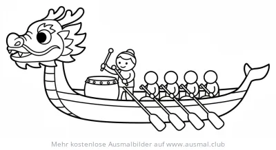 Drachenboot mit Ruderern und Trommler Ausmalbild