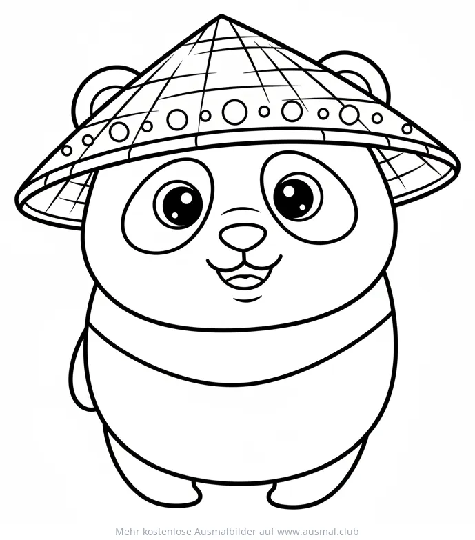 Panda mit asiatischem Hut Ausmalbild