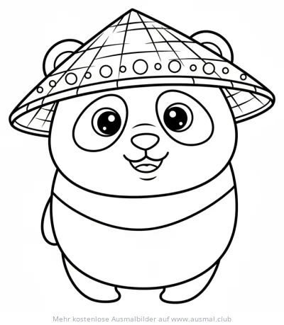 Panda mit asiatischem Hut Ausmalbild